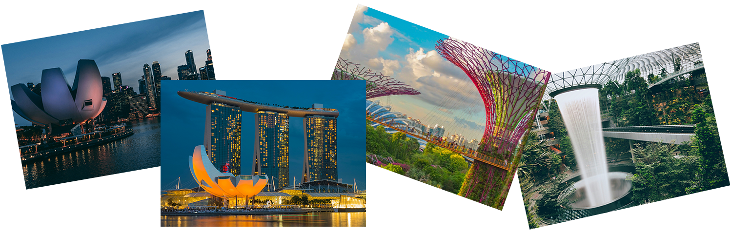 Four small pictures of Singapore tourist spots