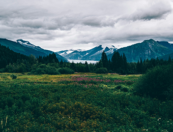 Juneau, Alaska Glacier lake with mountains in the background