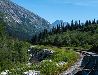 Skagway Mountain pass and train in the distance